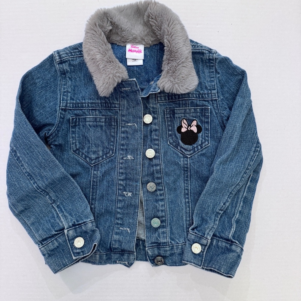 Girls Disney Minnie Mouse Embroidered Blue & Pink Denim Jacket Size 4